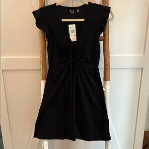 Roxy Flirty Vibes NWT Black V-Neck Dress with Tie Front